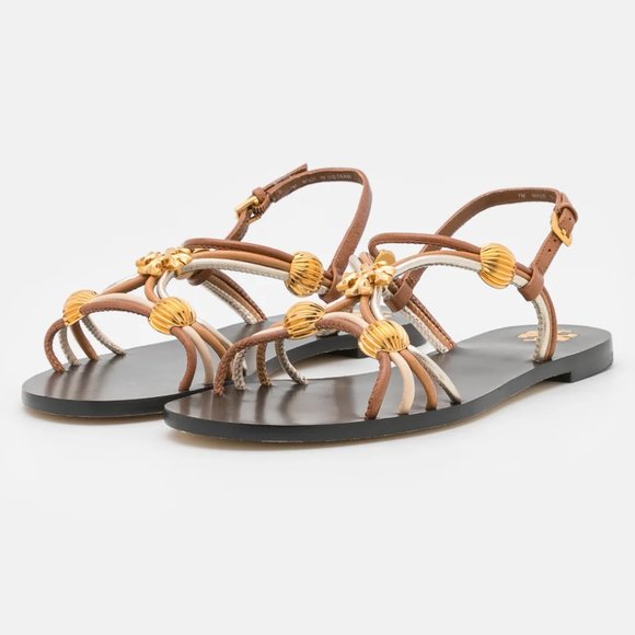 Tory Burch $328 NIB CAPRI MULTI STRAP SANDAL MOCHA / TOASTED BARK / GOLD Brown - Picture 5 of 12